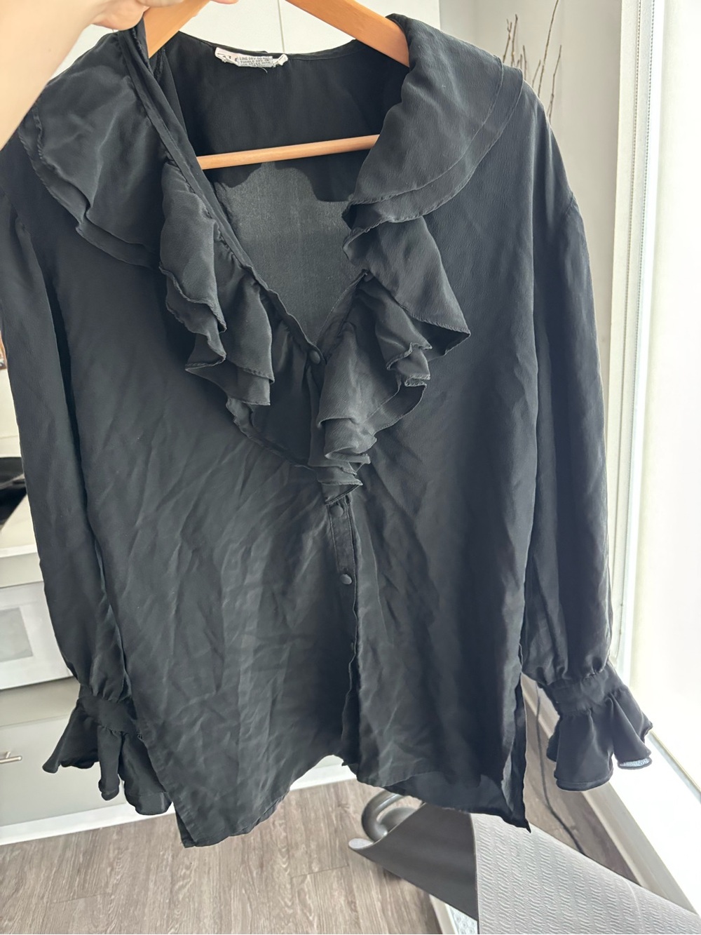 Vintage %100 silk Women's Black Silk Blouse - Small